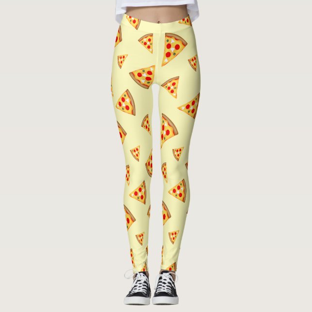 Cool and fun pizza slices pattern light yelllow leggings (Front)