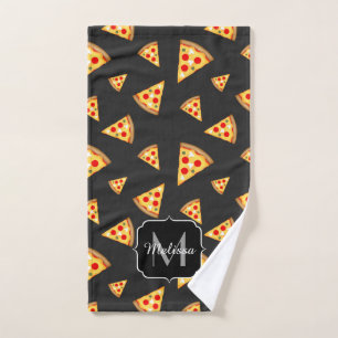 Cool and fun pizza slices pattern Monogram Bath Towel Set
