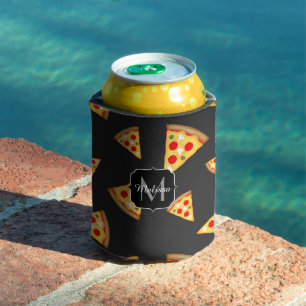 Cool and fun pizza slices pattern Monogram Can Cooler