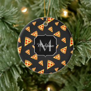 Cool and fun pizza slices pattern Monogram Ceramic Tree Decoration