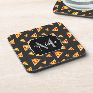 Cool and fun pizza slices pattern Monogram Coaster