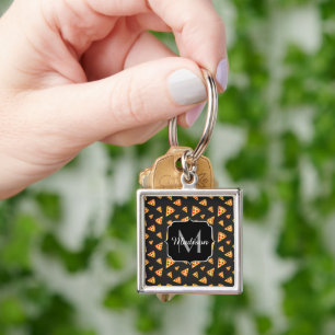 Cool and fun pizza slices pattern Monogram Key Ring