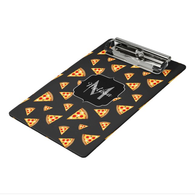 Cool and fun pizza slices pattern Monogram Mini Clipboard (Angled3)