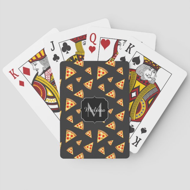 Cool and fun pizza slices pattern Monogram Playing Cards (Back)
