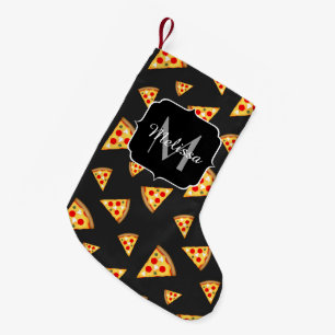 Cool and fun pizza slices pattern Monogram Small Christmas Stocking