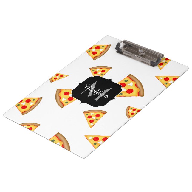 Cool and fun pizza slices pattern Monogram white Clipboard (Angled)