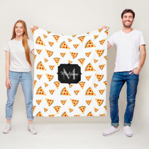 Cool and fun pizza slices pattern Monogram white Fleece Blanket