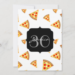 Cool and fun pizza slices pattern Monogram white Invitation
