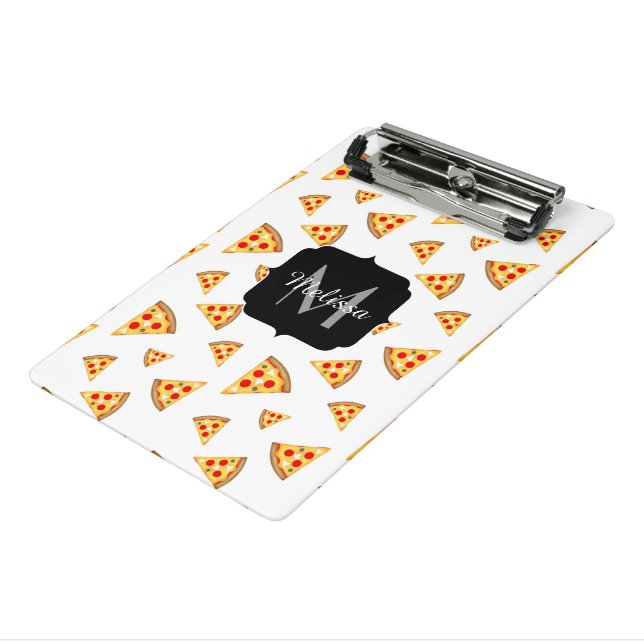Cool and fun pizza slices pattern Monogram white Mini Clipboard (Angled3)