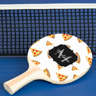 Cool and fun pizza slices pattern Monogram white Ping Pong Paddle