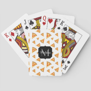 Cool and fun pizza slices pattern Monogram white Playing Cards
