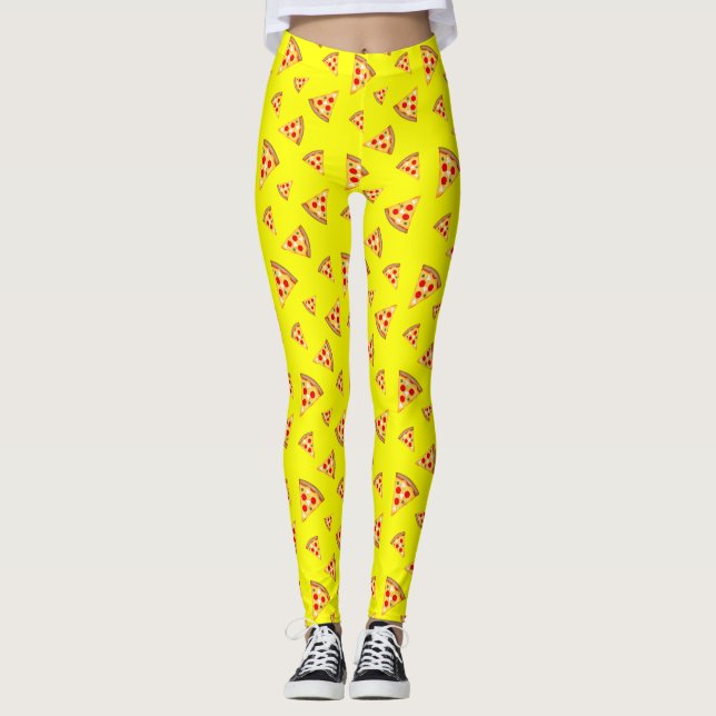 Cool and fun pizza slices pattern neon pink leggings (Front)