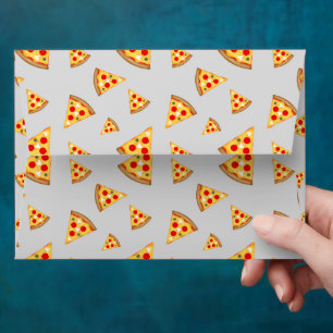 Cool and fun pizza slices pattern on gray envelope