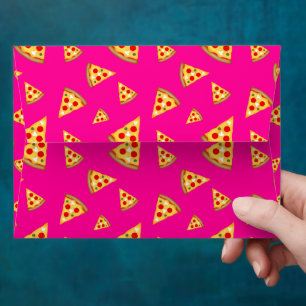 Cool and fun pizza slices pattern on hot pink envelope