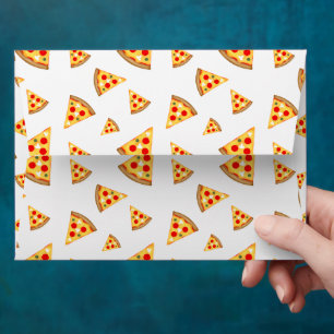 Cool and fun pizza slices pattern on white envelope
