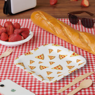 Cool and fun pizza slices pattern on white paper plate
