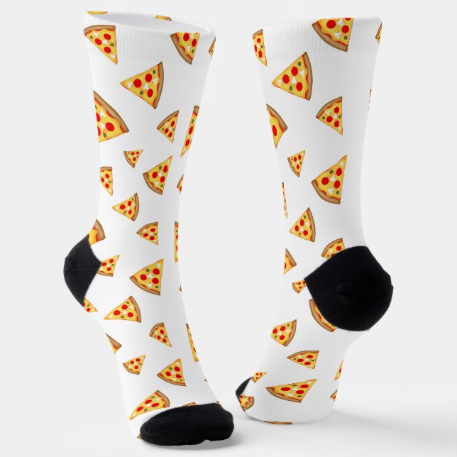 Cool and fun pizza slices pattern on white socks (Angled)