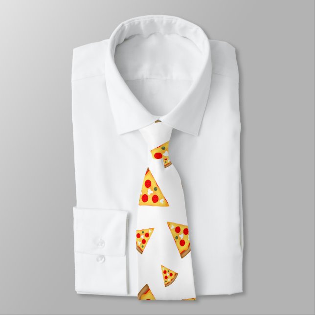 Cool and fun pizza slices pattern on white tie (Tied)