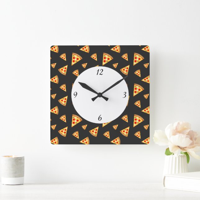 Cool and fun pizza slices pattern with numbers square wall clock (Home)