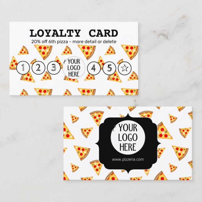 Cool and fun pizza slices pattern Your logo white Loyalty Card (Front/Back)