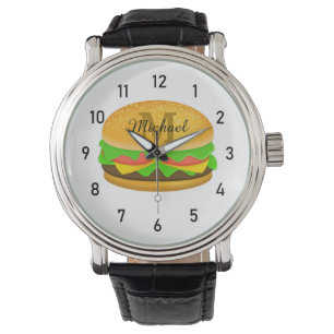 Cool and fun yummy burger Monogram and numbers Watch
