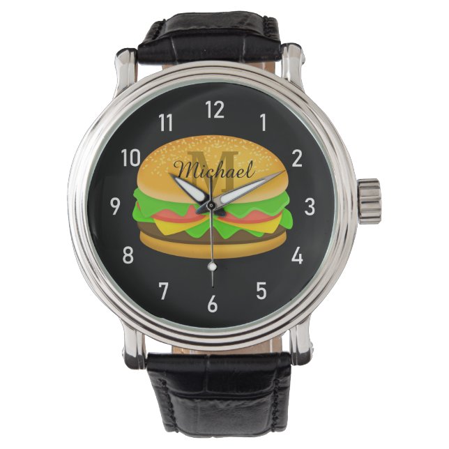 Cool and fun yummy burger Monogram and numbers  Watch (Front)