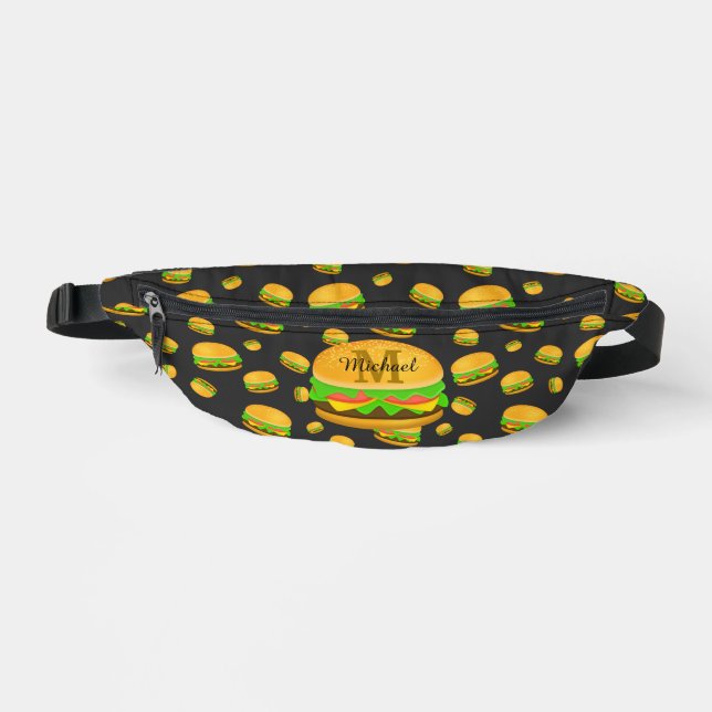 Cool and fun yummy burger pattern custom Monogram Bum Bags (Front)