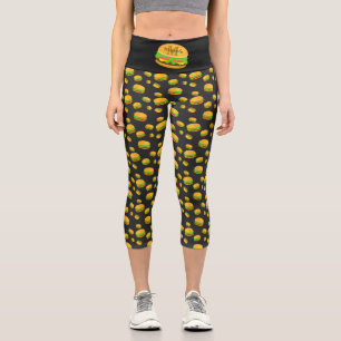 Cool and fun yummy burger pattern Custom Monogram Capri Leggings