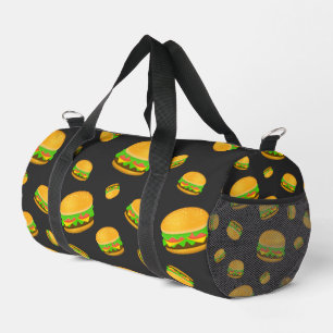 Cool and fun yummy burger pattern dark grey duffle bag