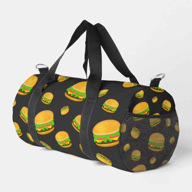 Cool and fun yummy burger pattern dark grey duffle bag (Right Corner)