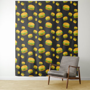Cool and fun yummy burger pattern dark grey Wall Tapestry