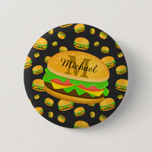 Cool and fun yummy burger pattern Monogram 6 Cm Round Badge