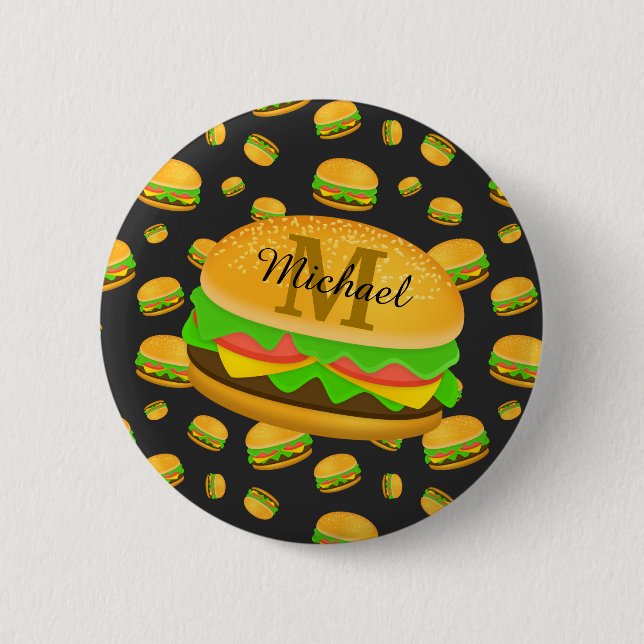 Cool and fun yummy burger pattern Monogram 6 Cm Round Badge (Front)