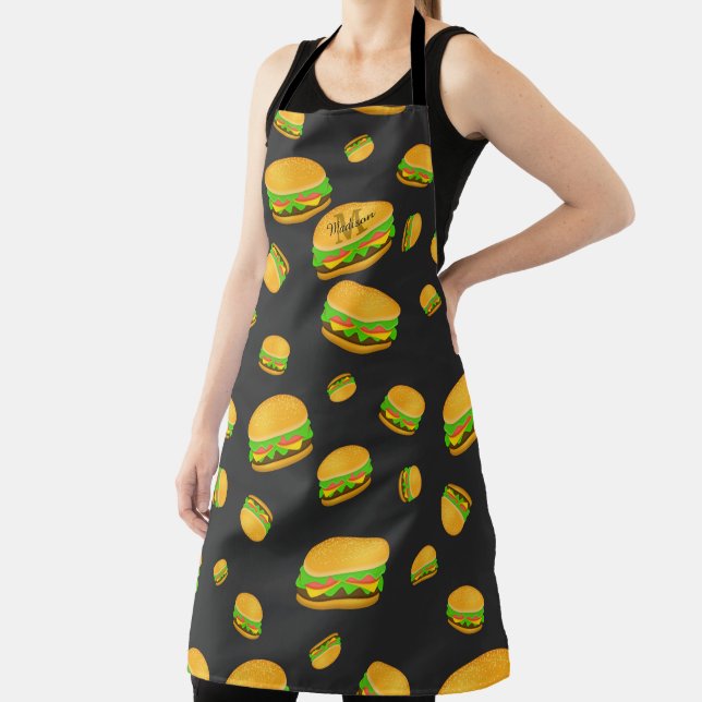 Cool and fun yummy burger pattern Monogram Apron (Insitu)