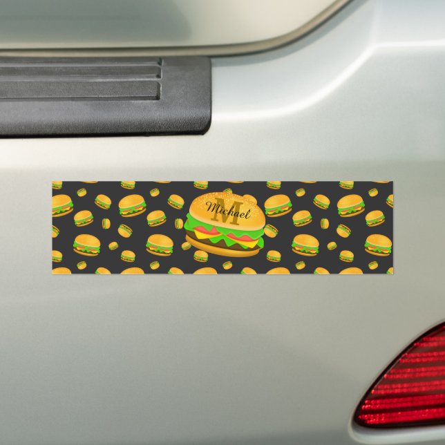 Cool and fun yummy burger pattern Monogram Bumper Sticker (On Car)
