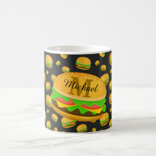 Cool and fun yummy burger pattern Monogram Coffee Mug