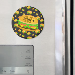 Cool and fun yummy burger pattern Monogram Magnet
