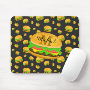 Cool and fun yummy burger pattern Monogram Mouse Mat