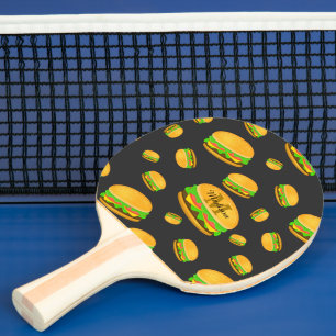 Cool and fun yummy burger pattern Monogram Ping Pong Paddle