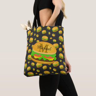 Cool and fun yummy burger pattern Monogram Tote Bag