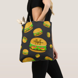 Cool and fun yummy burger pattern Monogram Tote Bag