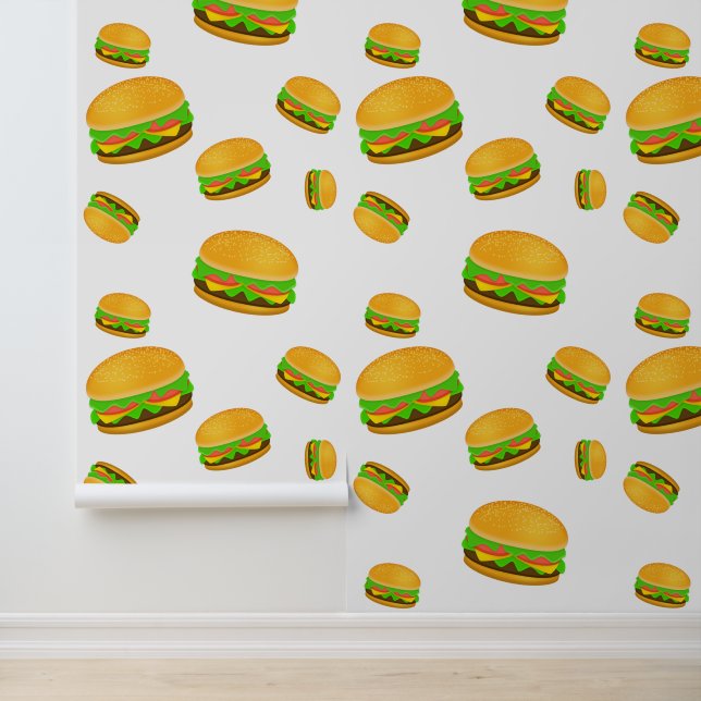 Cool and fun yummy burger pattern white wallpaper (Application)