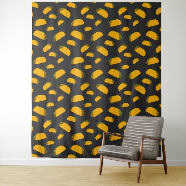 Cool and fun yummy taco pattern dark grey Wall Tapestry (In Situ)