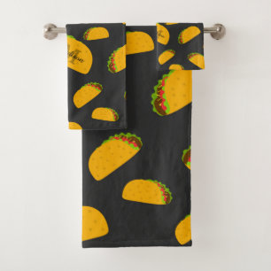 Cool and fun yummy taco pattern Monogram Bath Towel Set