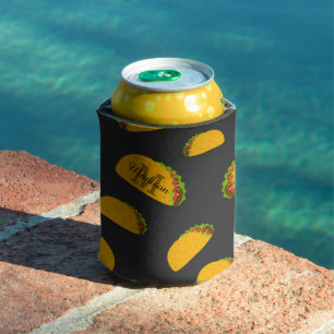 Cool and fun yummy taco pattern Monogram Can Cooler