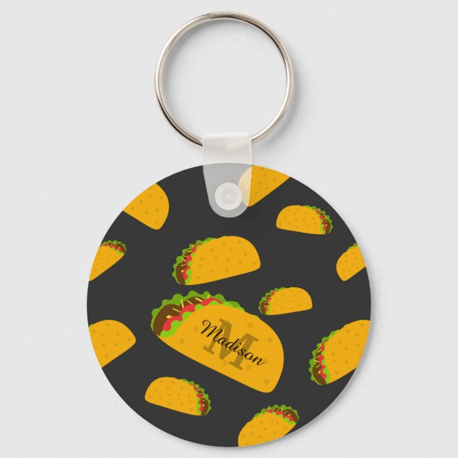 Cool and fun yummy taco pattern Monogram Key Ring (Front)