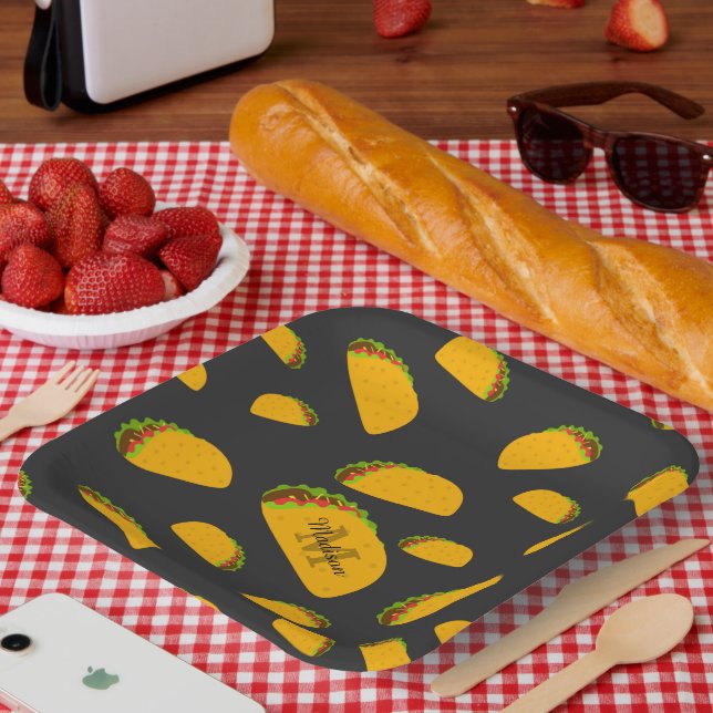 Cool and fun yummy taco pattern Monogram Paper Plate (Picnic)
