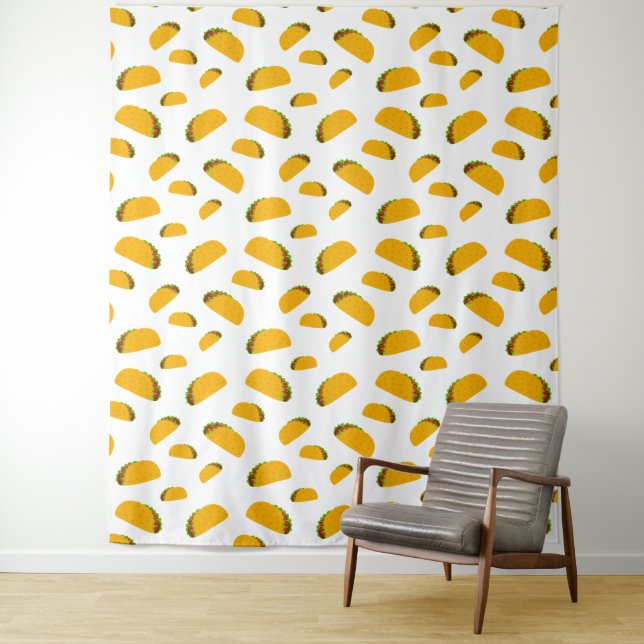 Cool and fun yummy taco pattern white Wall Tapestry (In Situ)