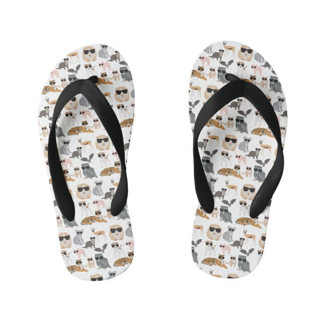 Cool and Funny Animals Wearing Sunglasses Kid's Flip Flops (Footbed)