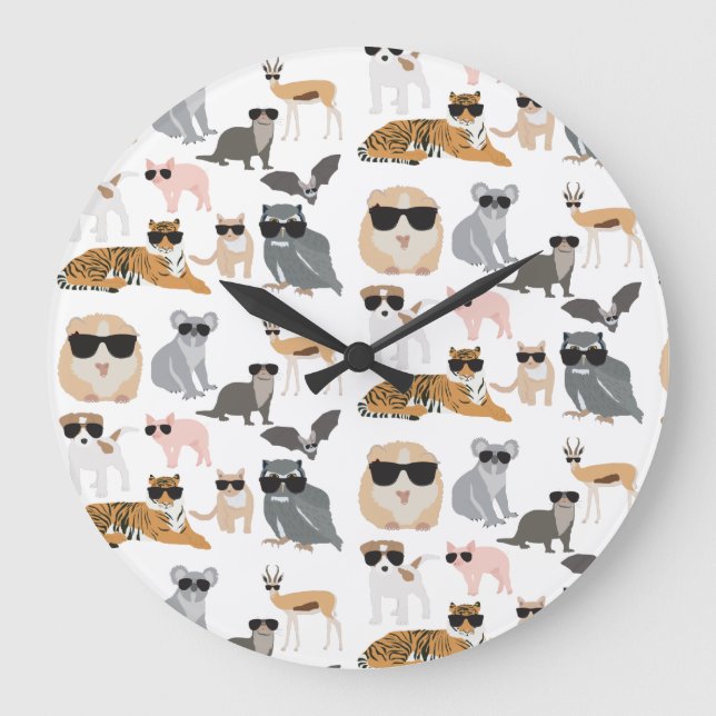 Cool and Funny Animals Wearing Sunglasses Large Clock (Front)
